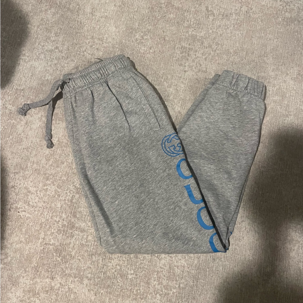Gucci womens authentic Gray Jogger sweatpants Pants with Blue Logo